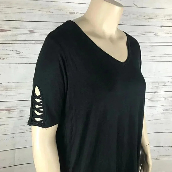 MARC NEW YORK Performance Plus Lace-Up Sleeve Soft Jersey T-shirt, Black NWT 1X - Picture 3 of 6